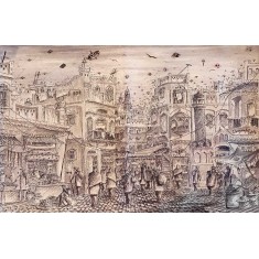 Ghazanfar Iqbal, 22 x 34 inch, Mixed Media On Canvas, Cityscape Painting, AC-GIQ-004 Ghazanfar Iqbal, 22 x 34 inch, Mixed Media On Canvas, Cityscape Painting, AC-GIQ-004